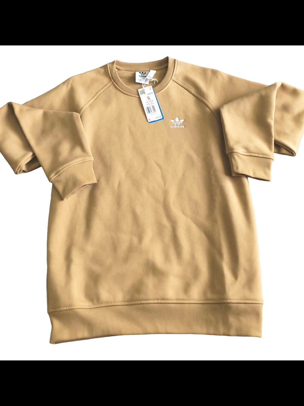 adidas Men's Tan Crewneck Sweatshirt with Trefoil Logo